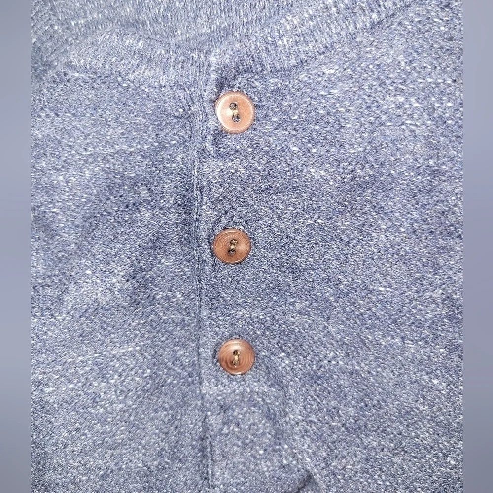 J. CREW Rugged Cotton Henley Sweater Blue Marled Long Sleeve 3-Button Pullover